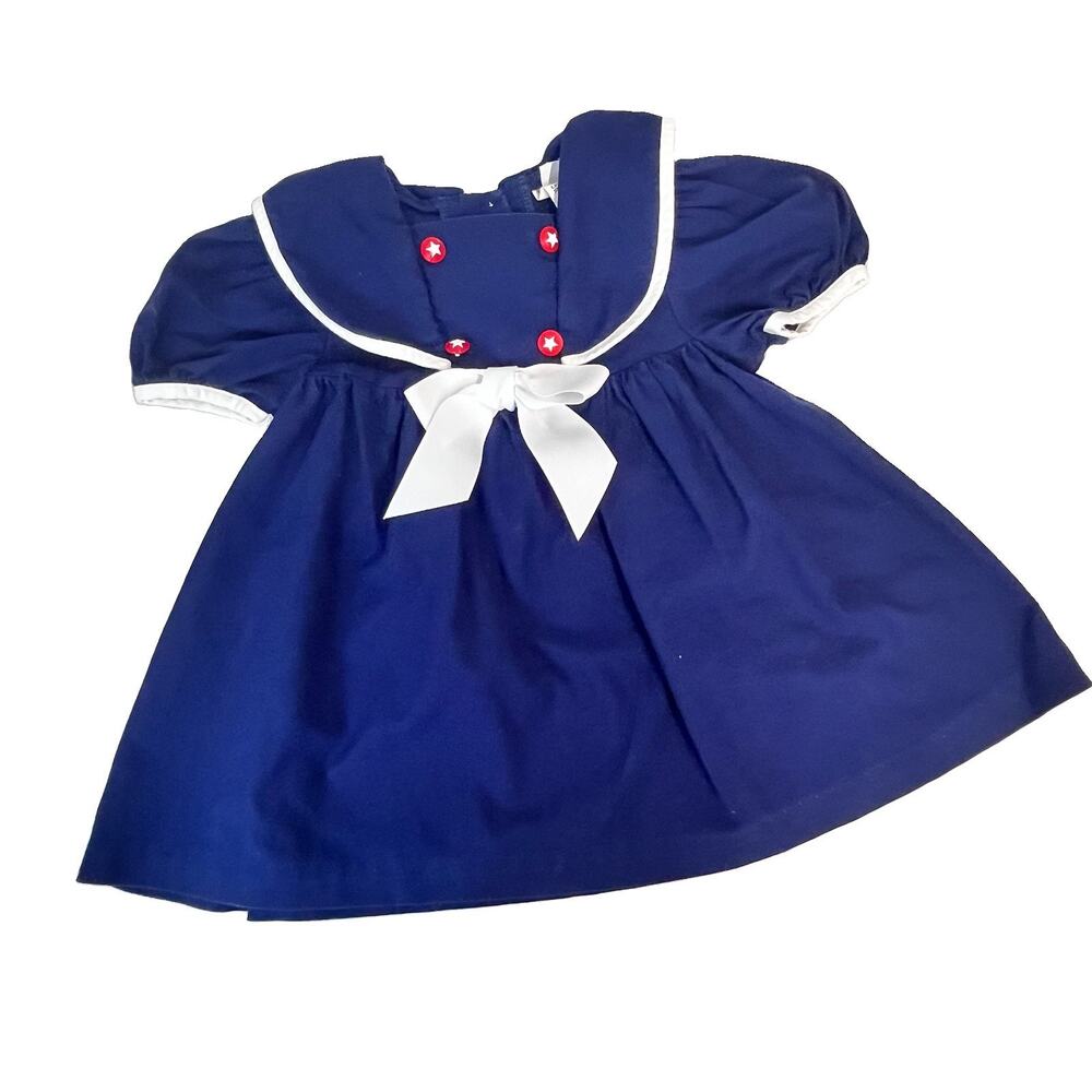 Vintage Girl's Dress Pretty As A Picture size 3T Navy Blue White Sailor Nautical